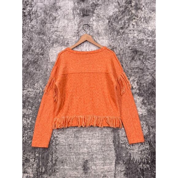 Raquel Allegra Sweater 2 / Large Womens Orange Cashmere Blend Pullover Fringe - Picture 3 of 8